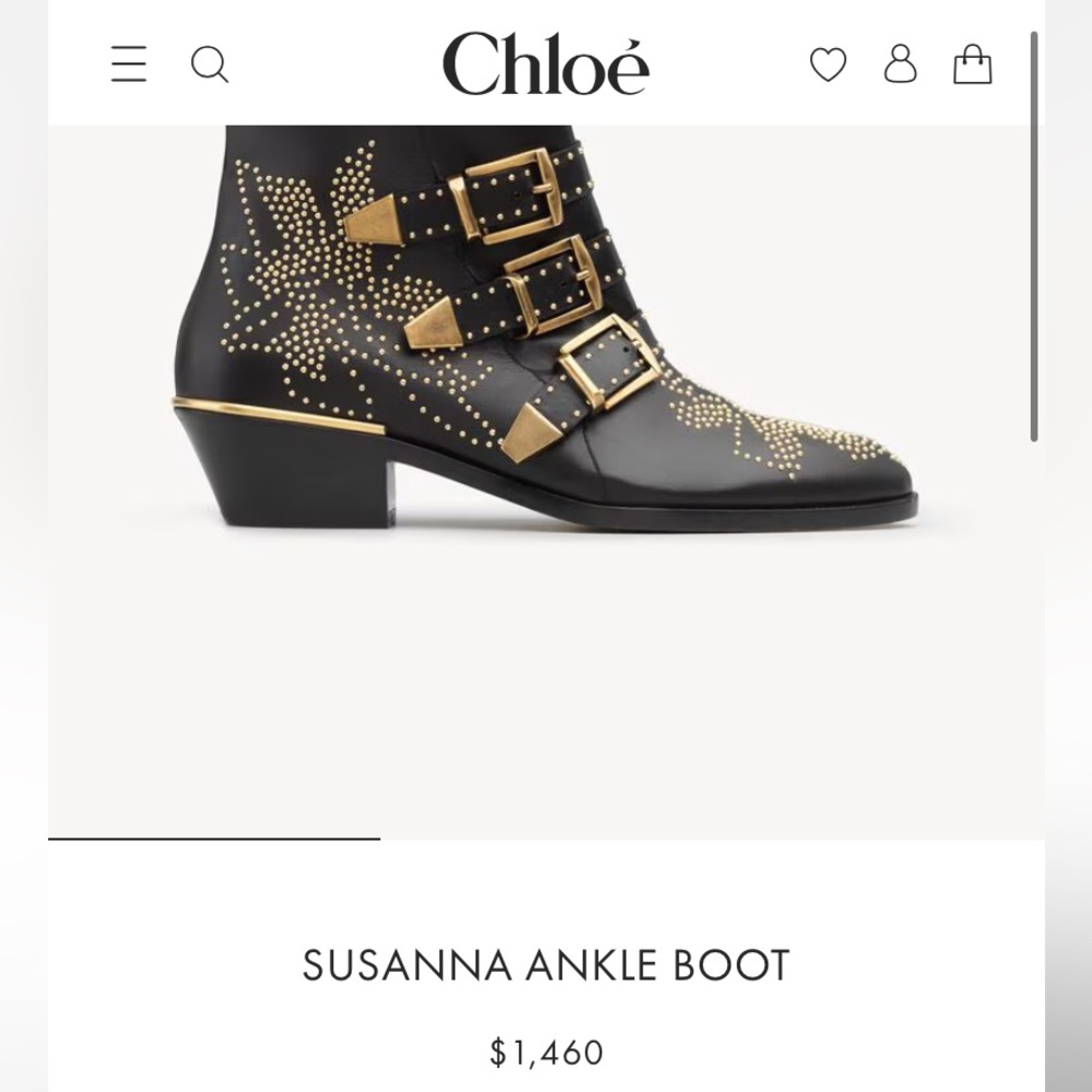 CHLOE SUSANNA Black and Gold Studded Leather Ankle Boots - Picture 6 of 6